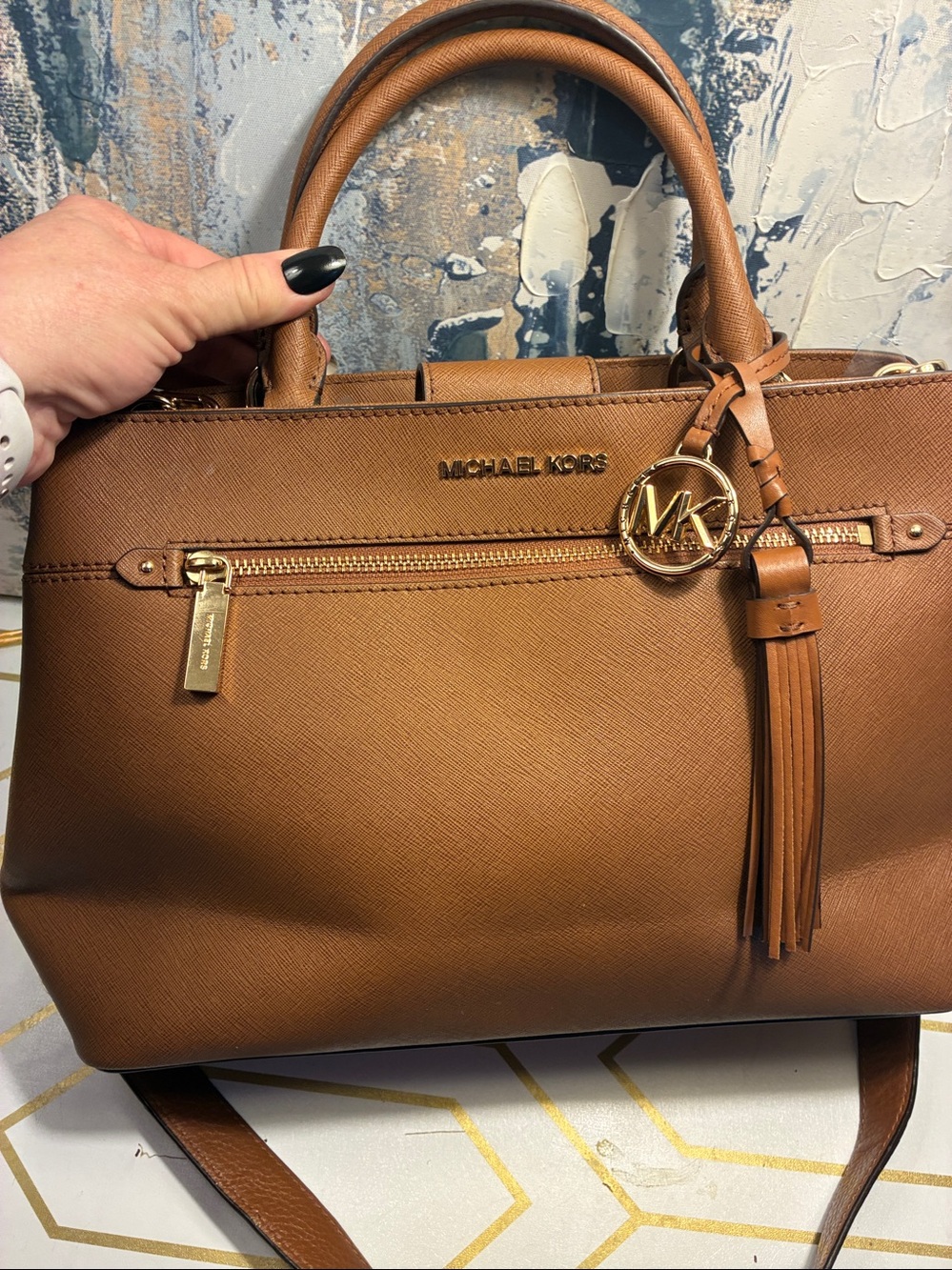 EUC Michael Kors Chestnut Leather Tote with  upgraded Chain Strap